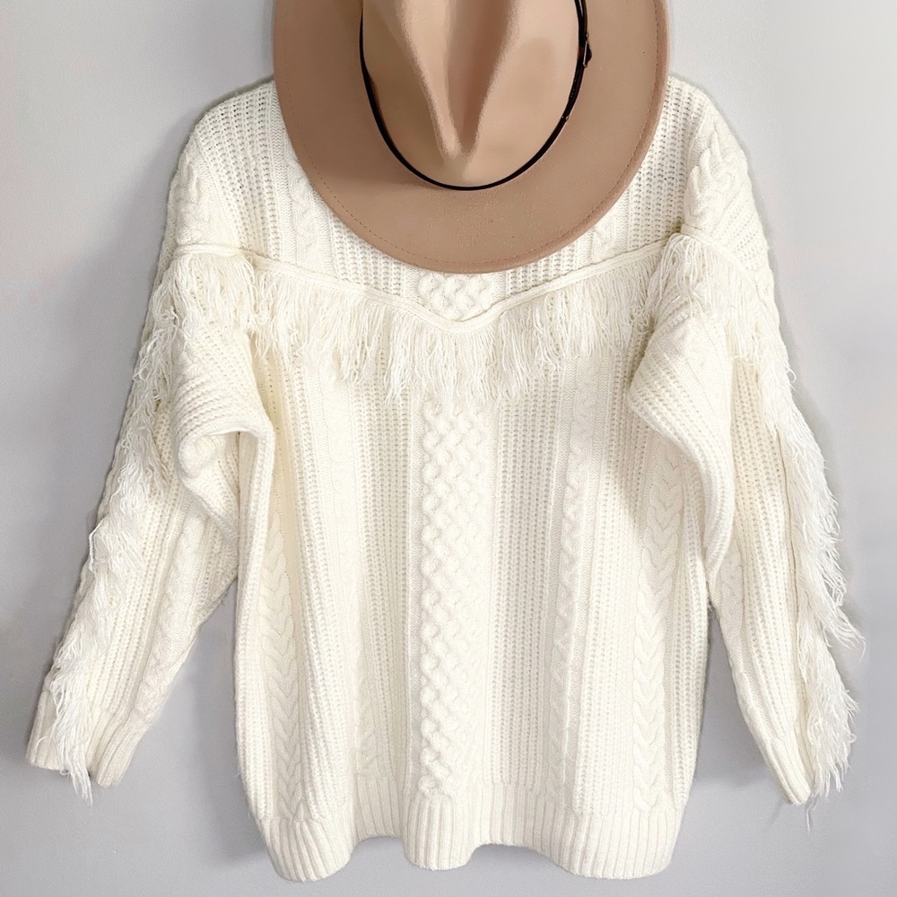Ivory Fringe Knit Sweater